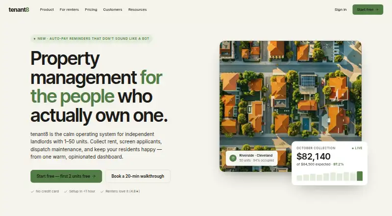 The Tenant8 homepage