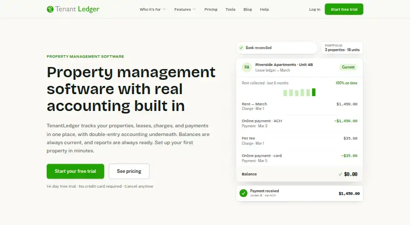 The TenantLedger homepage