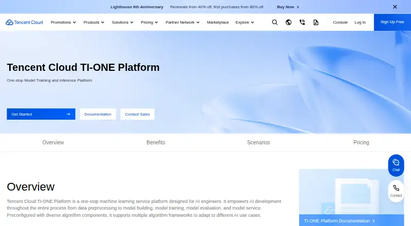 The Tencent Cloud TI-ONE homepage