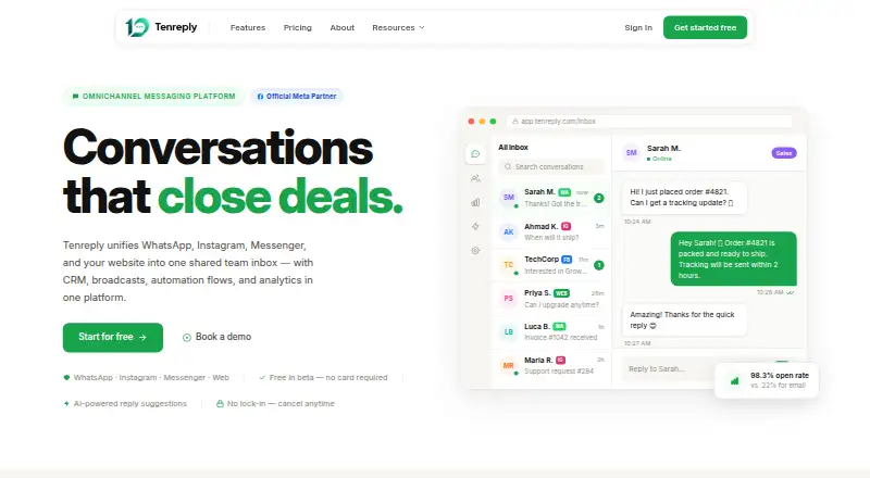 The Tenreply homepage