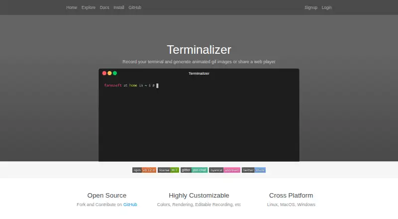 The Terminalizer homepage