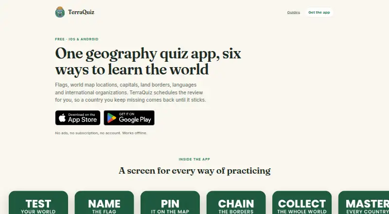 The TerraQuiz homepage