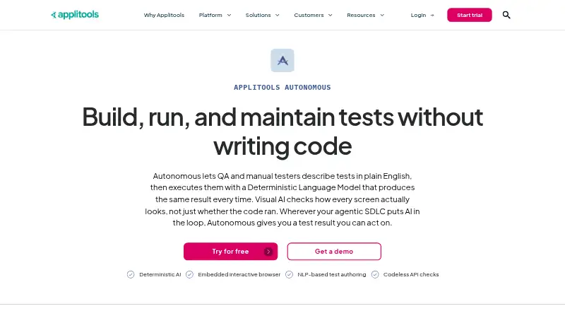 The Applitools Autonomous homepage