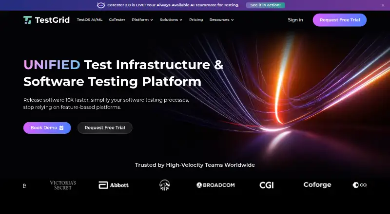 The TestGrid homepage