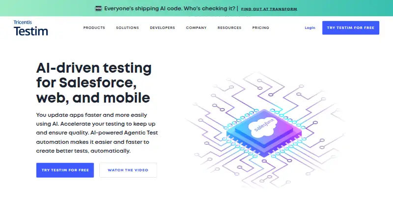 The Testim homepage