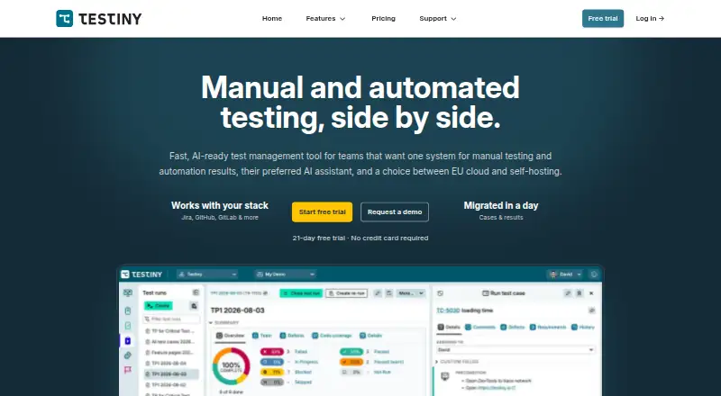 The Testiny homepage