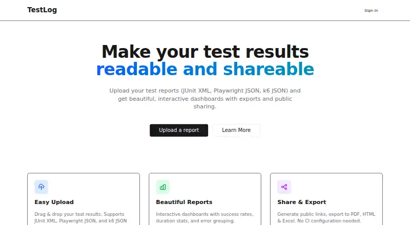 The TestLog homepage