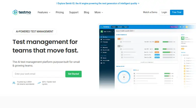 The Testmo homepage