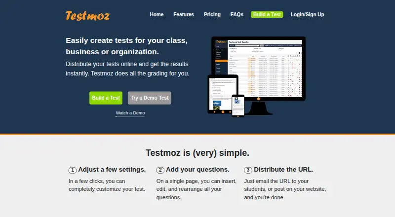 The Testmoz homepage