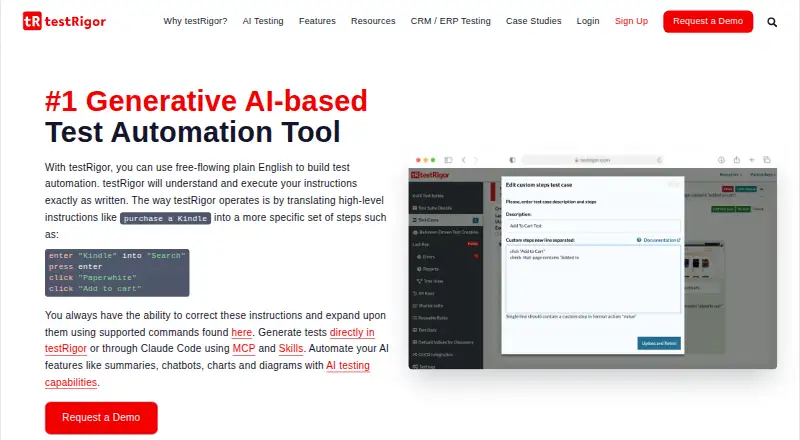 The testRigor homepage