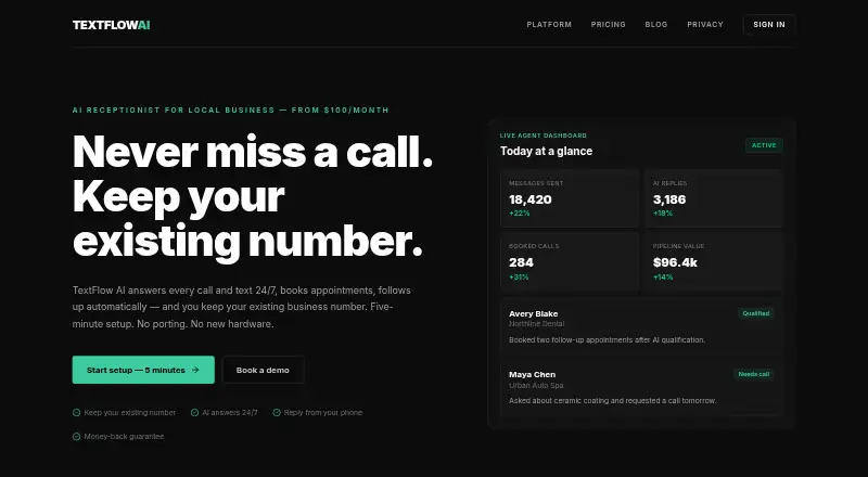 The TextFlow AI homepage