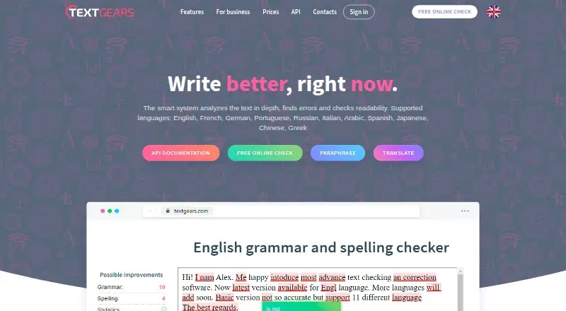 The TextGears homepage