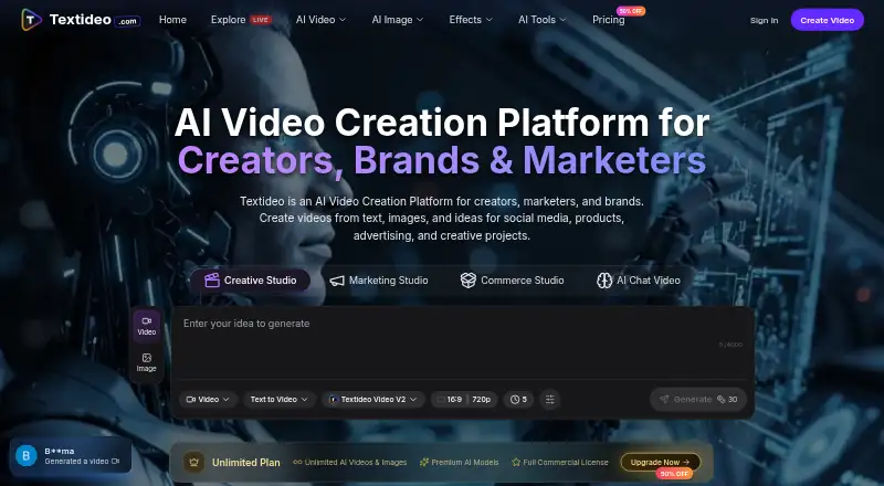The Textideo homepage