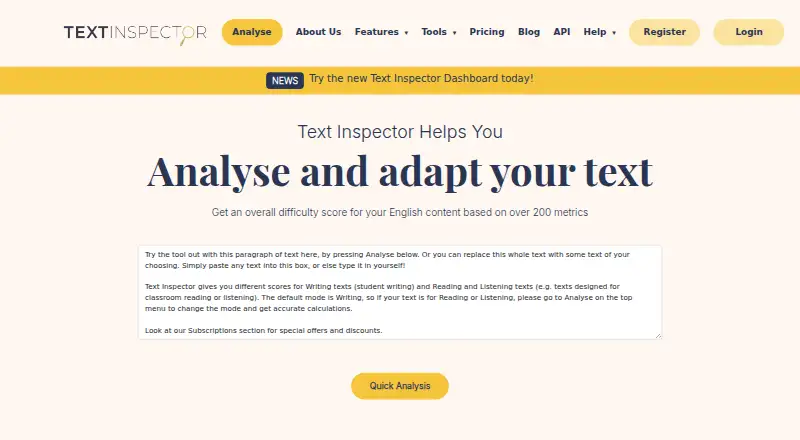 The Text Inspector homepage