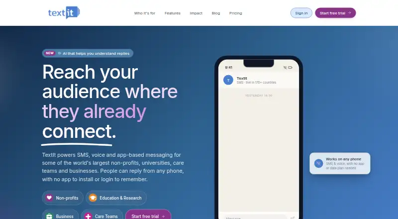 The TextIt homepage