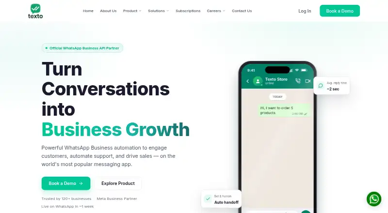 The Texto homepage