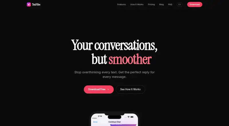 The TextVibe homepage