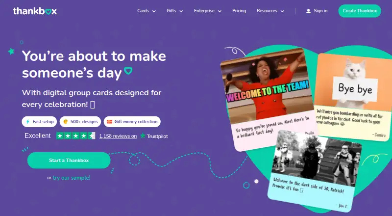 The Thankbox homepage