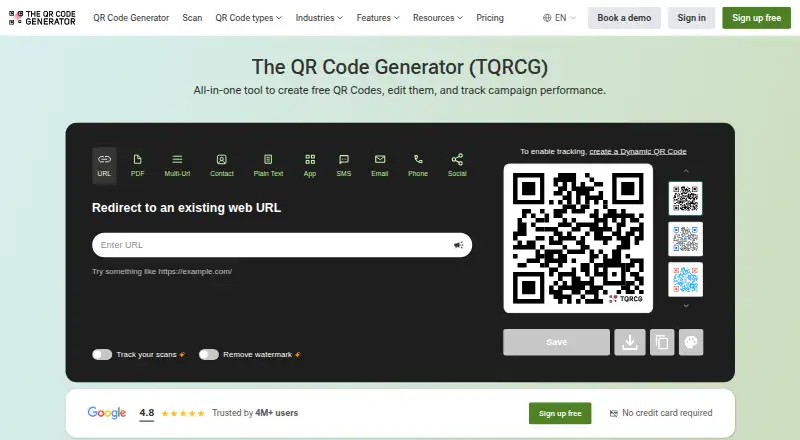 The The QR Code Generator homepage