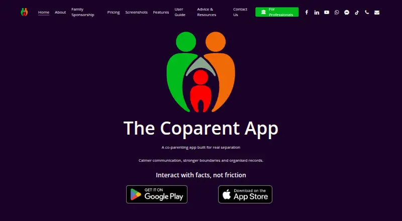 The The Coparent App homepage