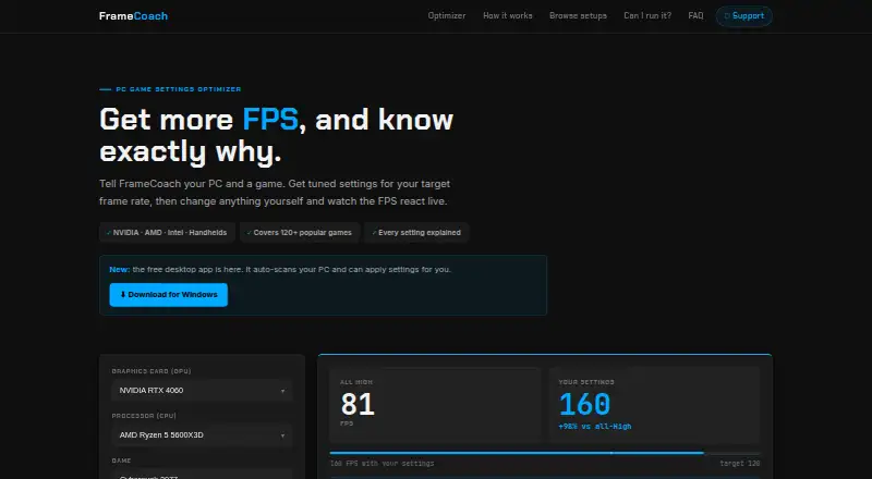 The FrameCoach homepage
