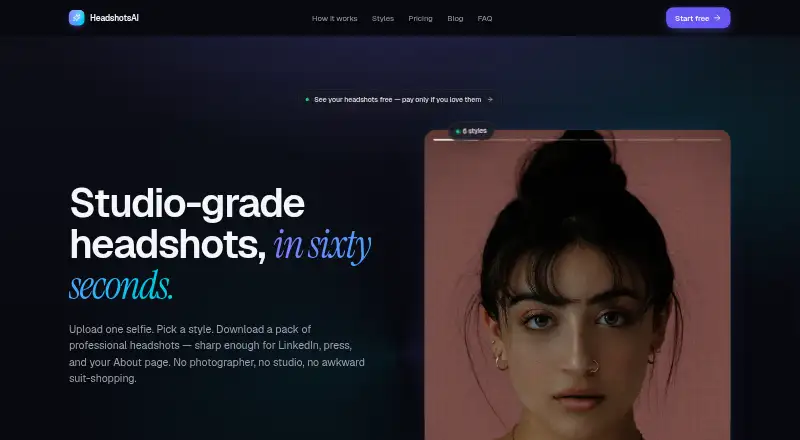 The HeadshotsAI homepage