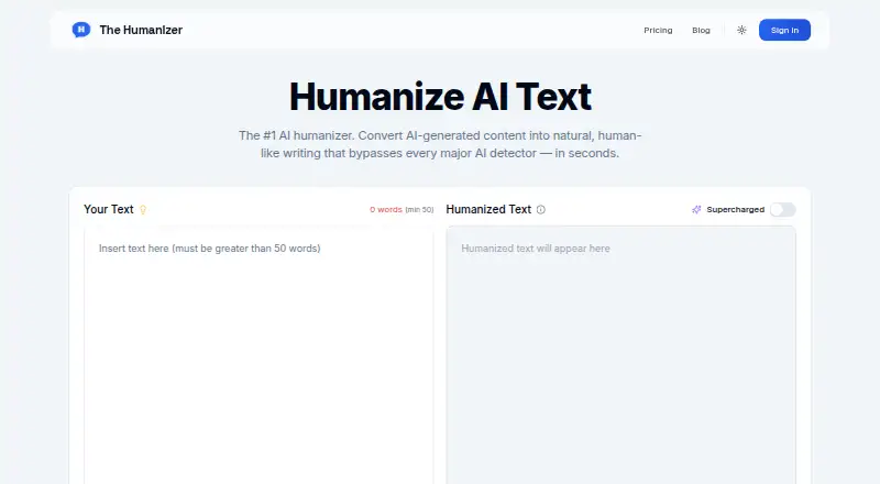 The The Humanizer AI homepage