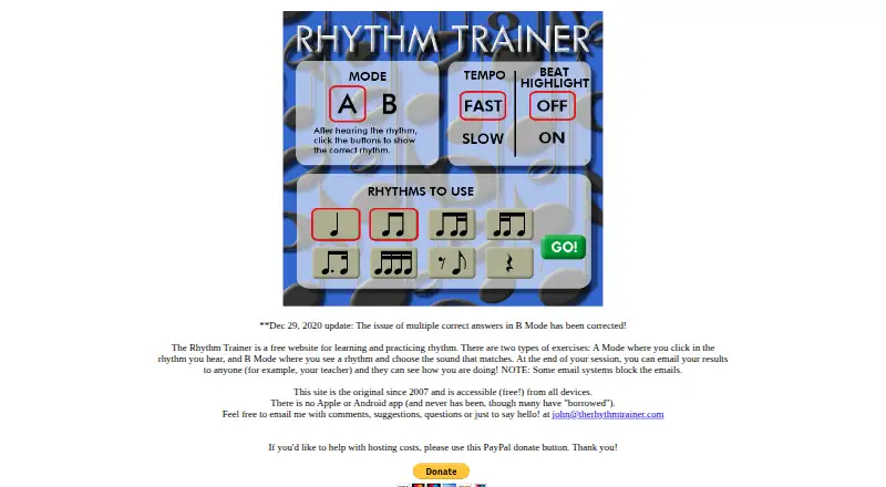 The The Rhythm Trainer homepage