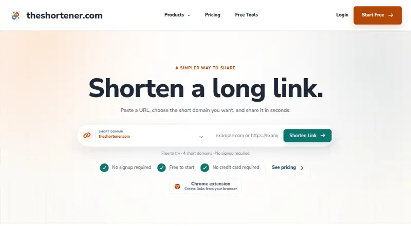 The TheShortener homepage