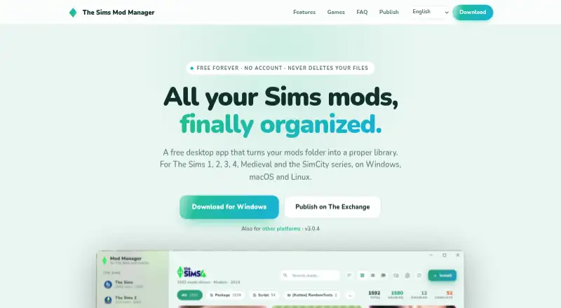 The The Sims Mod Manager homepage