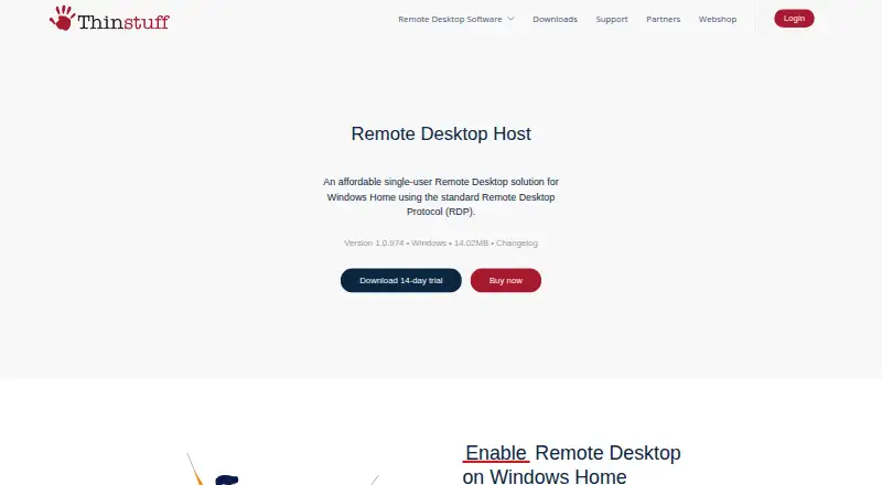 The Thinstuff Remote Desktop Host homepage