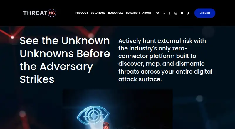 The ThreatNG Security homepage