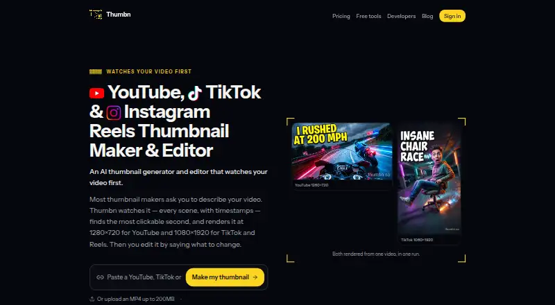 The Thumbn homepage