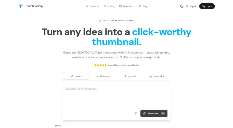 The ThumbnailPop homepage