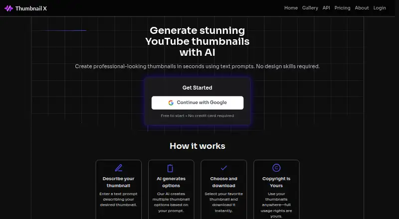 The Thumbnail X homepage