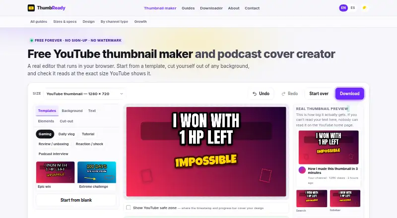 The ThumbReady homepage