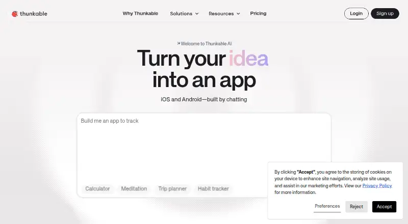 The Thunkable homepage