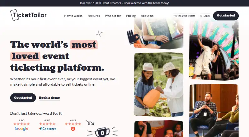 The Ticket Tailor homepage