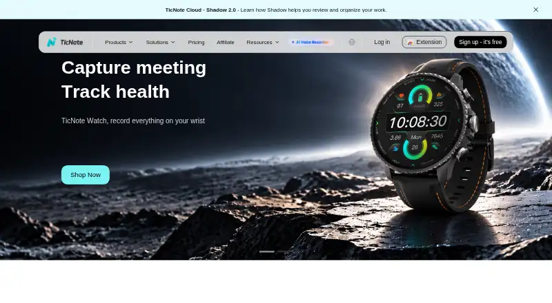 The TicNote homepage