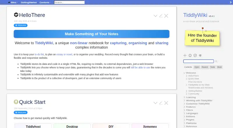 The TiddlyWiki homepage