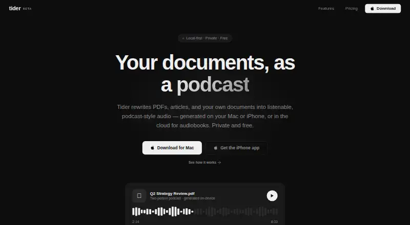 The Tider homepage