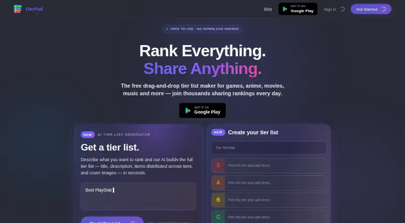 The TierPad homepage