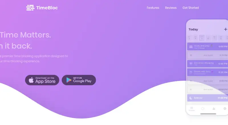The TimeBloc homepage