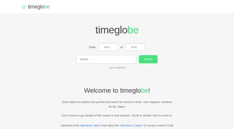 The TimeGlobe homepage