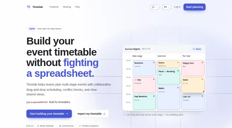 The Timelab homepage