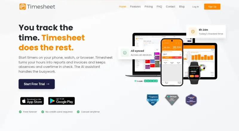 The Timesheet homepage