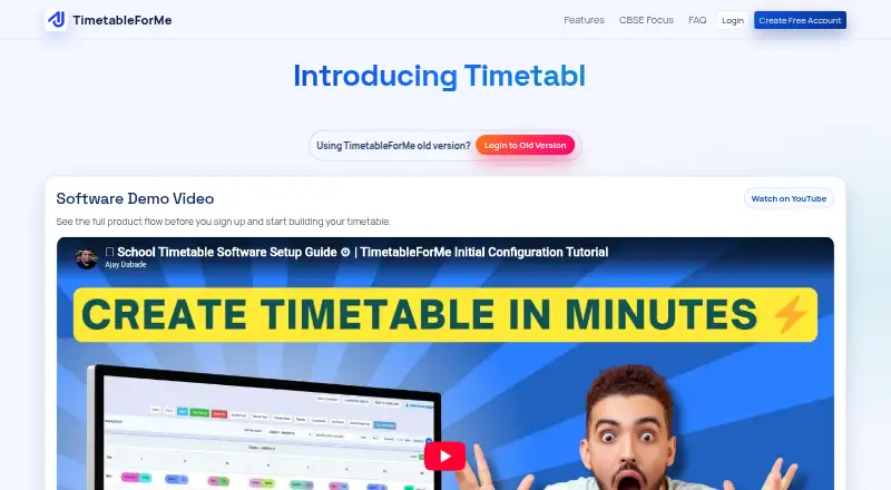 The TimetableForMe homepage