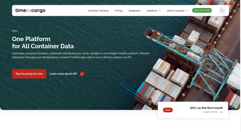 The TimeToCargo Container Tracking API homepage