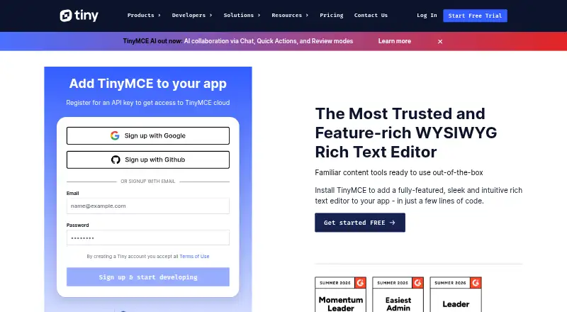 The TinyMCE homepage