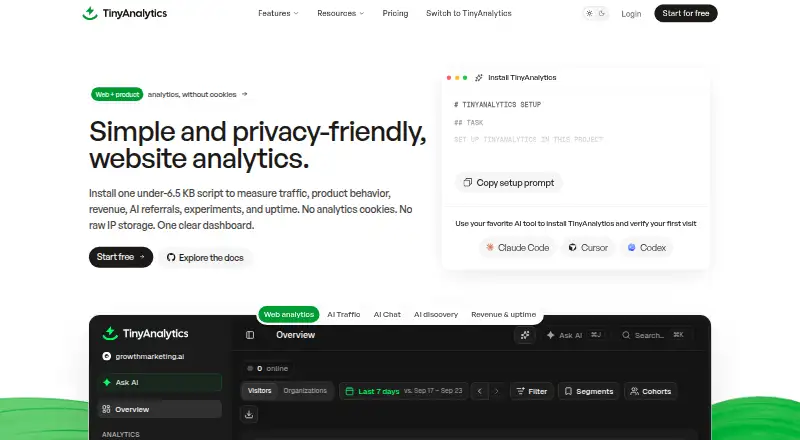 The TinyAnalytics homepage